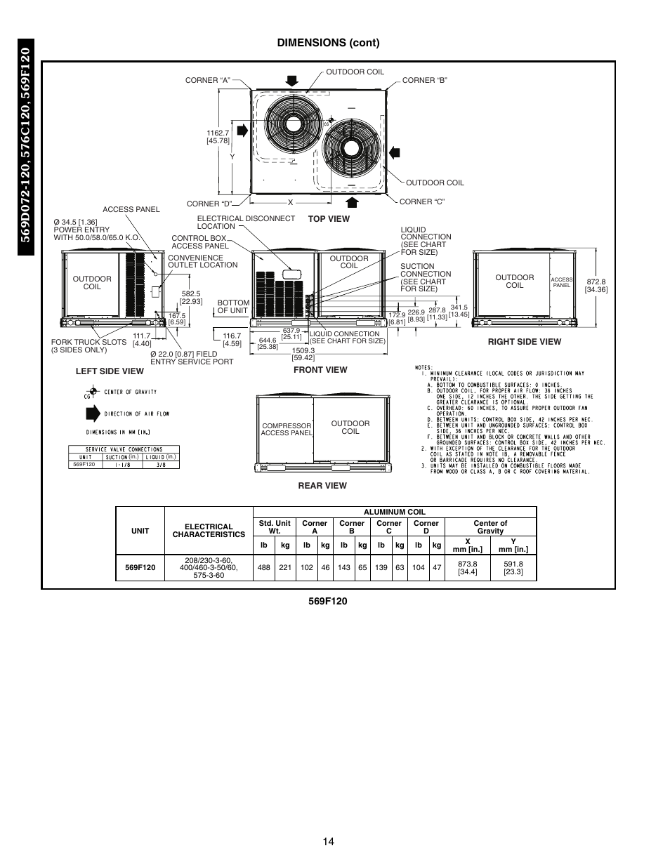 14 dimensions (cont) | Bryant 569F User Manual | Page 14 / 84