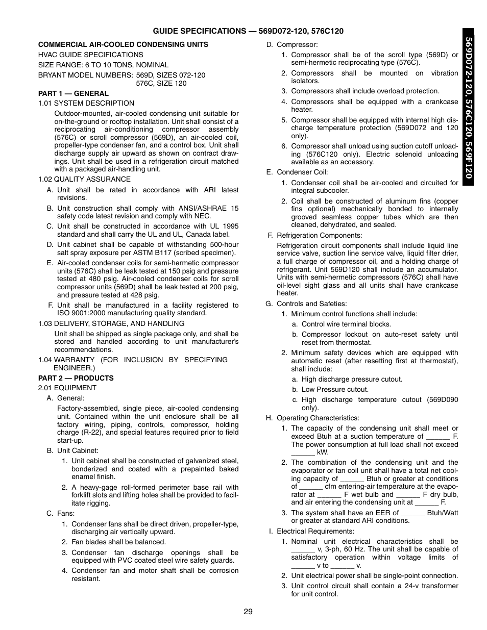 Guide specifications - 569d072-120, 576c120, Guide specifications -32 | Bryant 569F User Manual | Page 29 / 84