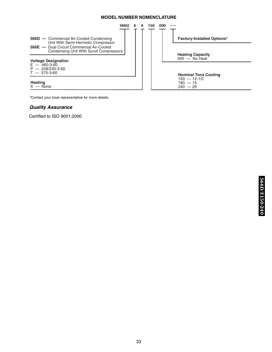 566d/e150-240, Model number nomenclature, 566d/e150-240 model number nomenclature | Bryant 569F User Manual | Page 33 / 84