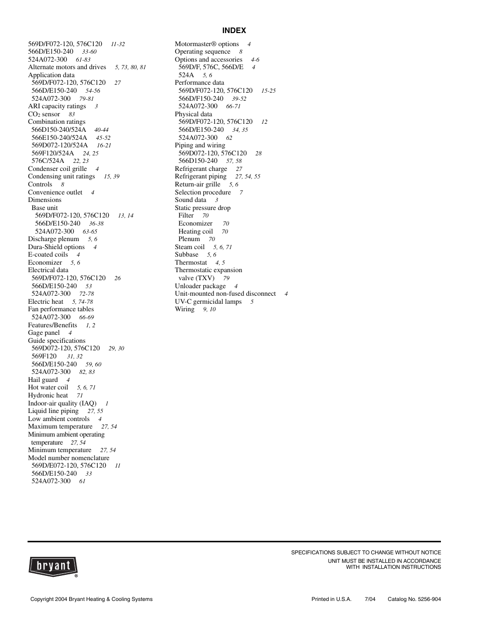 Index | Bryant 569F User Manual | Page 84 / 84