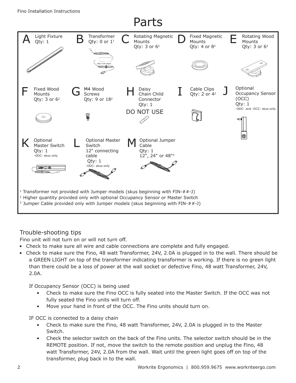 Parts a | Workrite Fino User Manual | Page 2 / 8