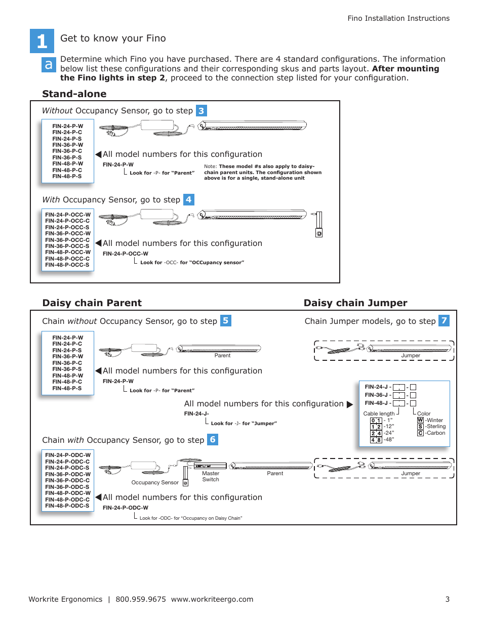 Get to know your fino, Stand-alone daisy chain parent daisy chain jumper | Workrite Fino User Manual | Page 3 / 8