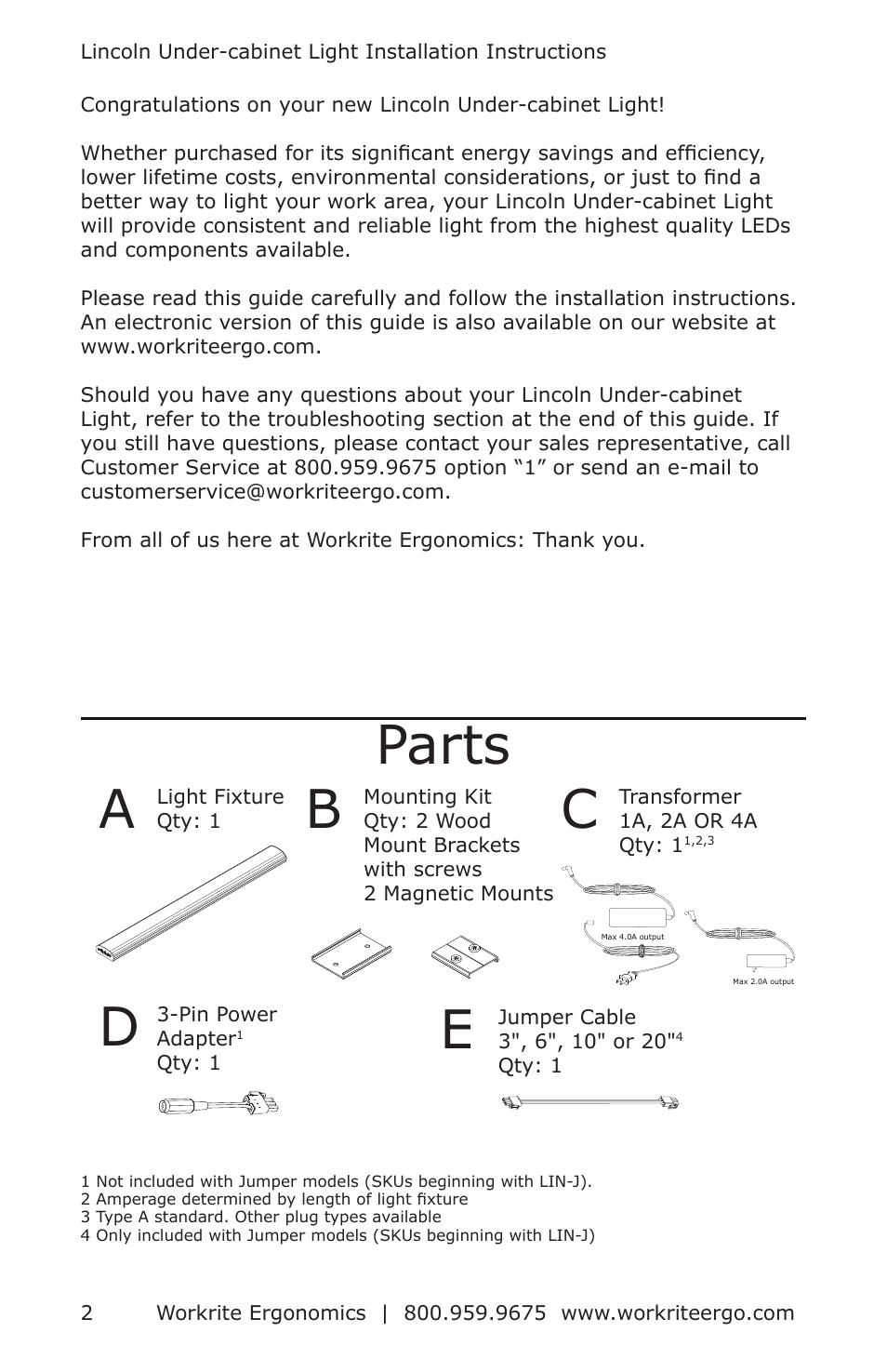 Parts b | Workrite Lincoln Under-cabinet Light User Manual | Page 2 / 8