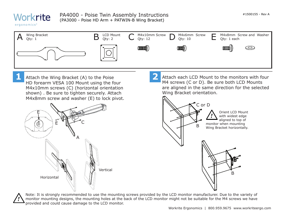 Workrite PA4000 - Poise Twin User Manual | 2 pages