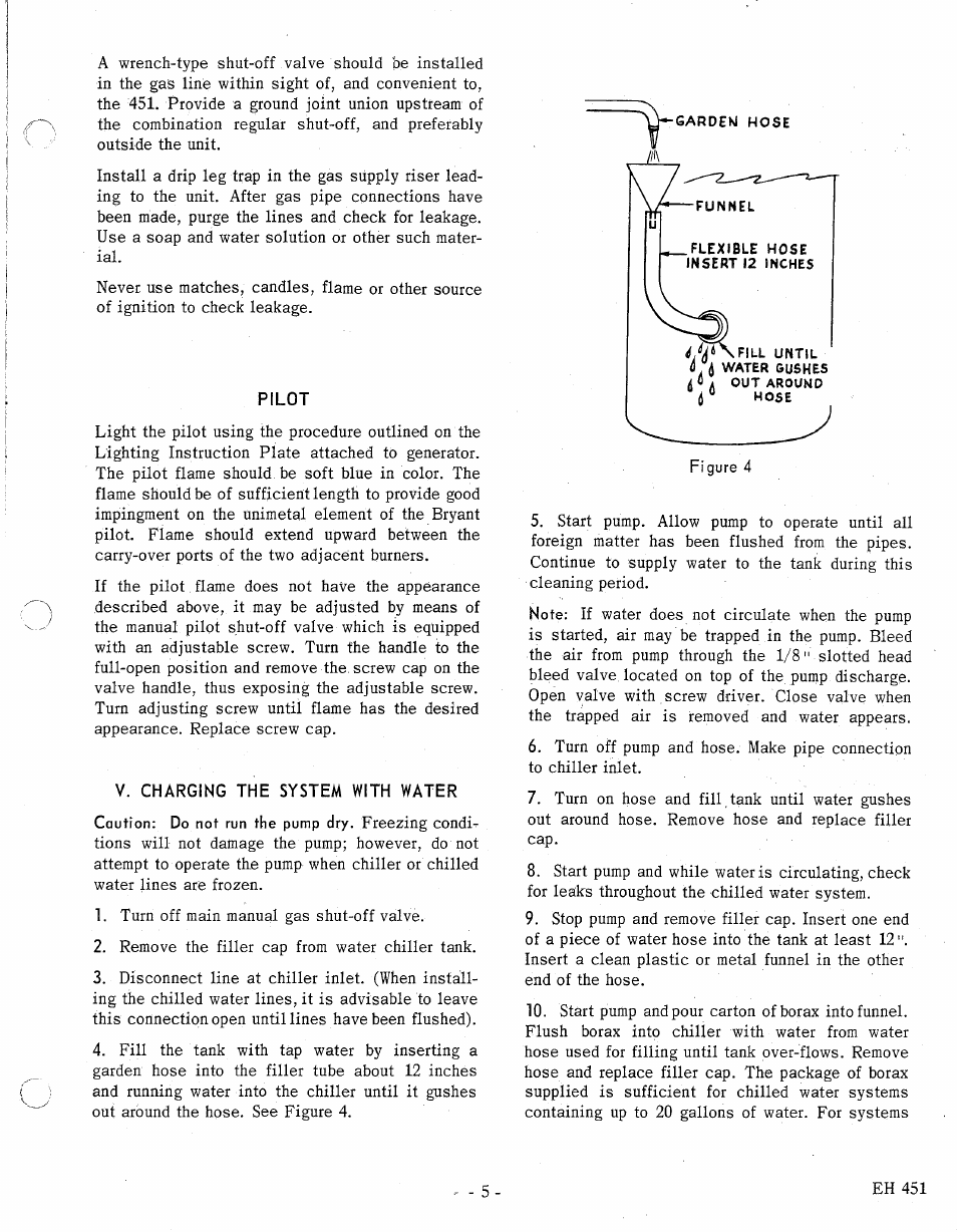 Pilot, V. charging the system with water | Bryant 451A User Manual | Page 7 / 13