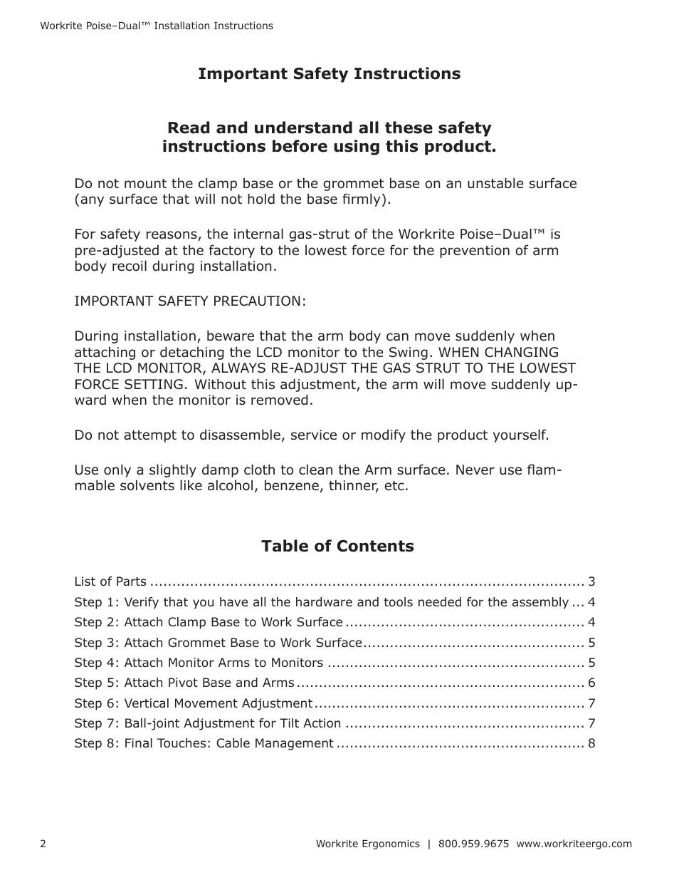 Workrite Poise–Dual User Manual | Page 2 / 8