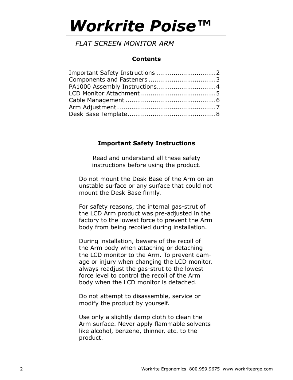 Workrite poise | Workrite Poise User Manual | Page 2 / 8