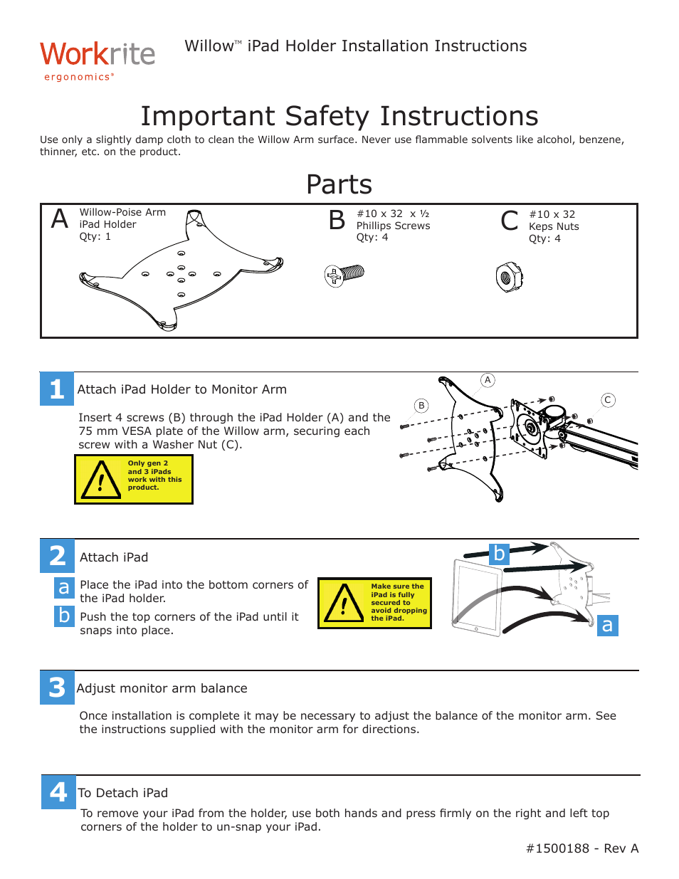 Workrite Willow Arm iPad Holder User Manual | 1 page