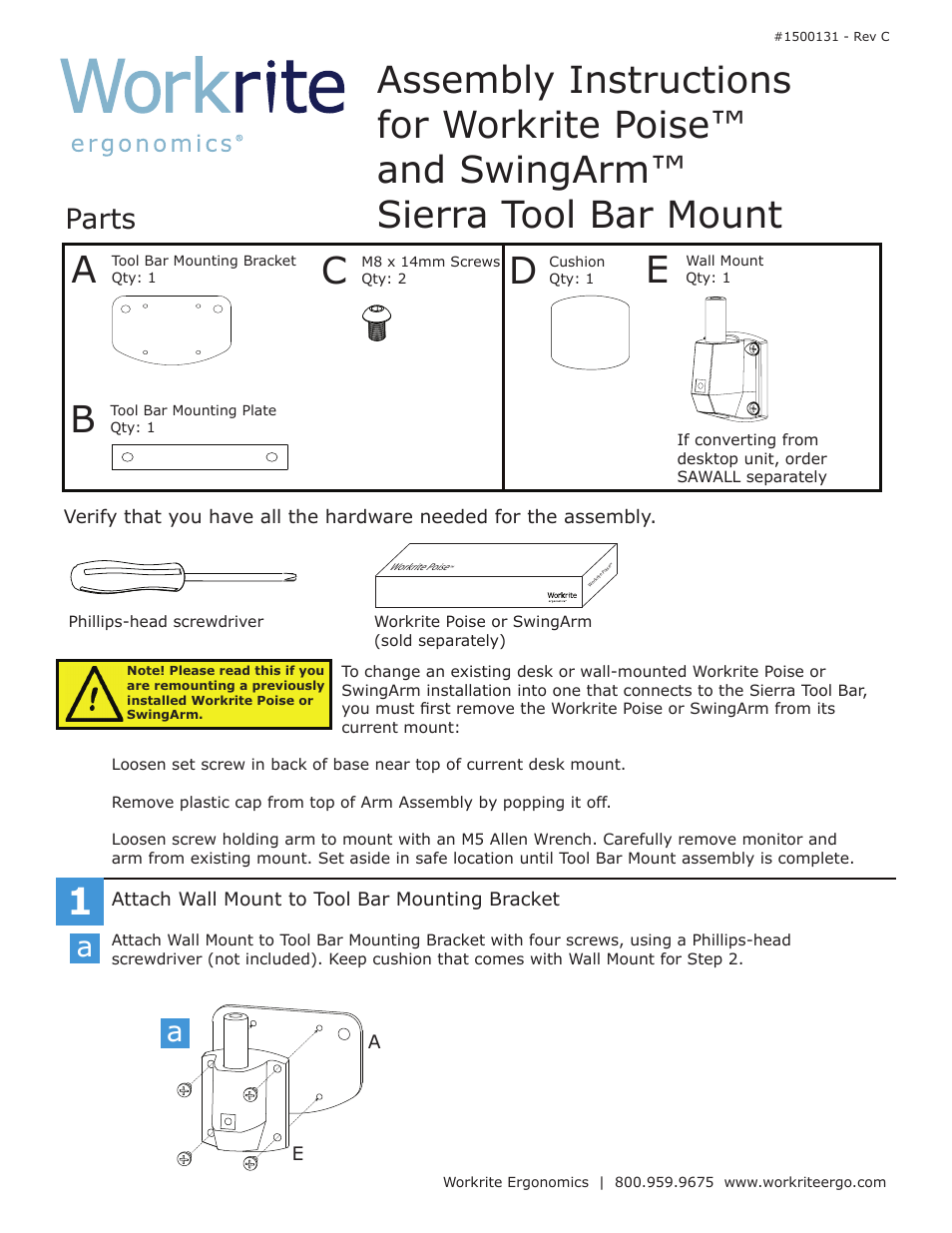 Workrite SwingArm User Manual | 2 pages