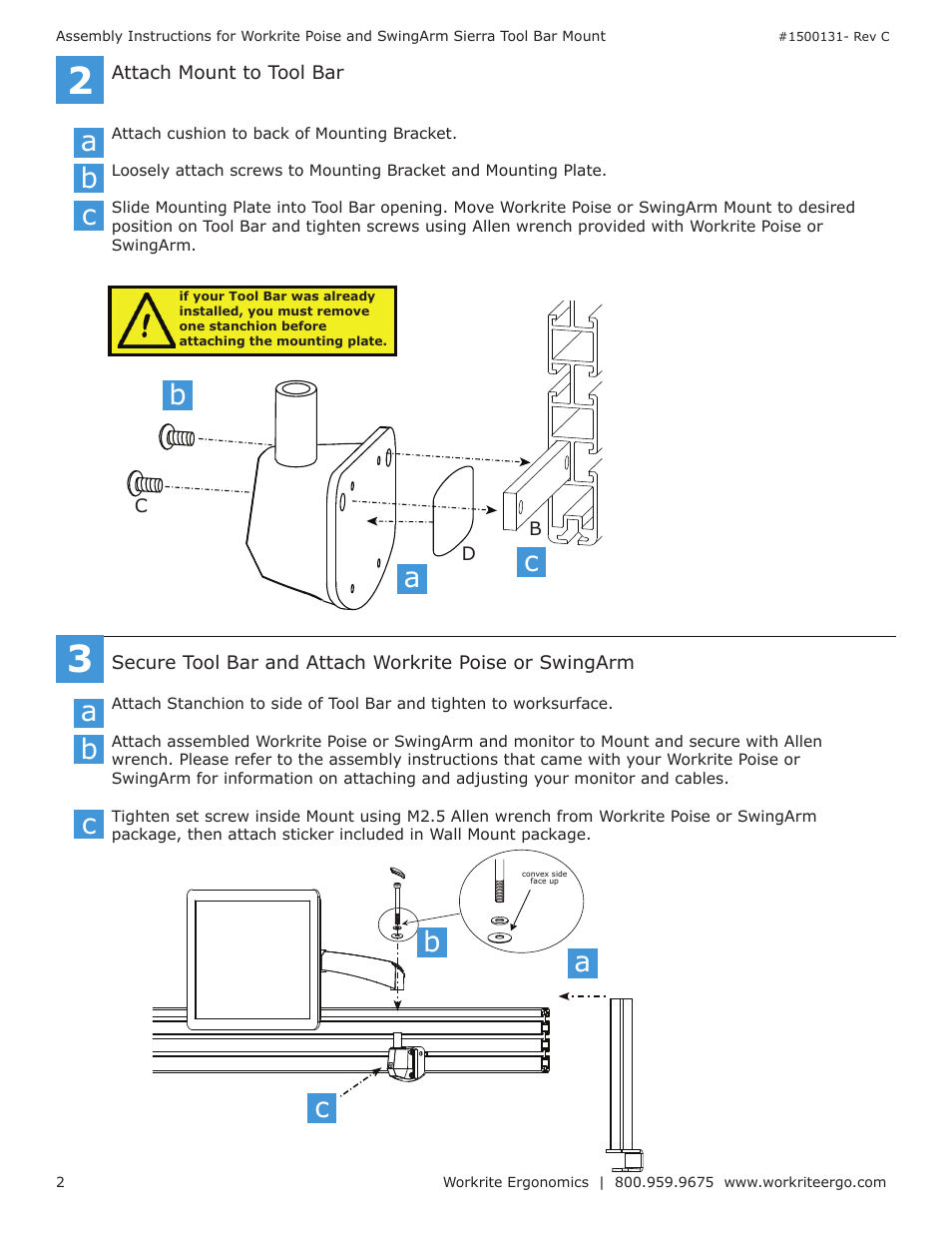 Ba b, Bc c | Workrite SwingArm User Manual | Page 2 / 2