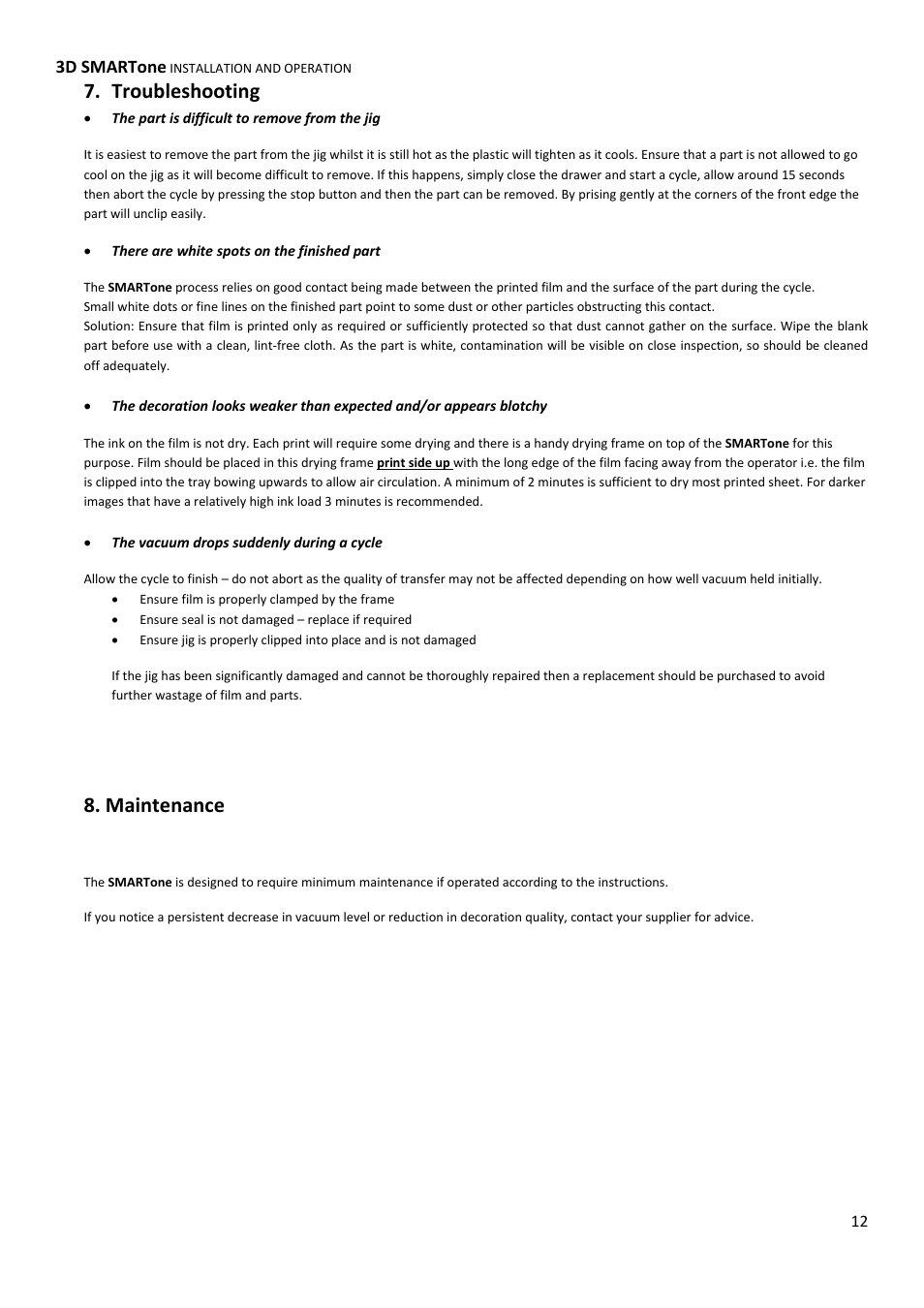 Troubleshooting, Maintenance, 3d smartone | Xpres 3D SMARTone User Manual | Page 12 / 25