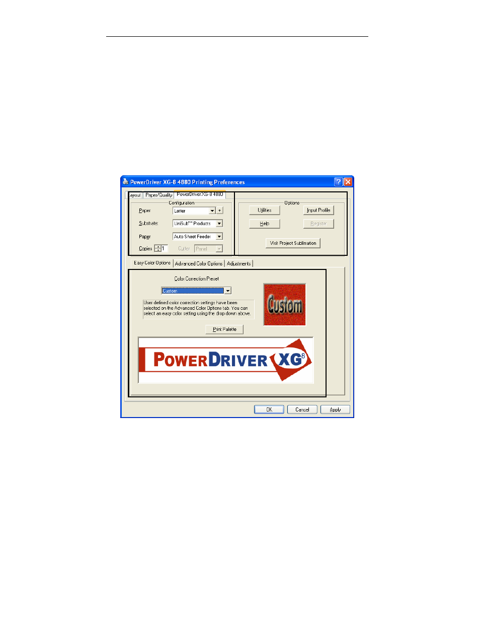 Powerdriver properties overview, 32 (easy color option) 1 | Xpres SubliJet IQ EPSON Stylus PRO 4880 (Windows Power Driver Setup): Power Driver Installation & Getting Started Guide User Manual | Page 24 / 52