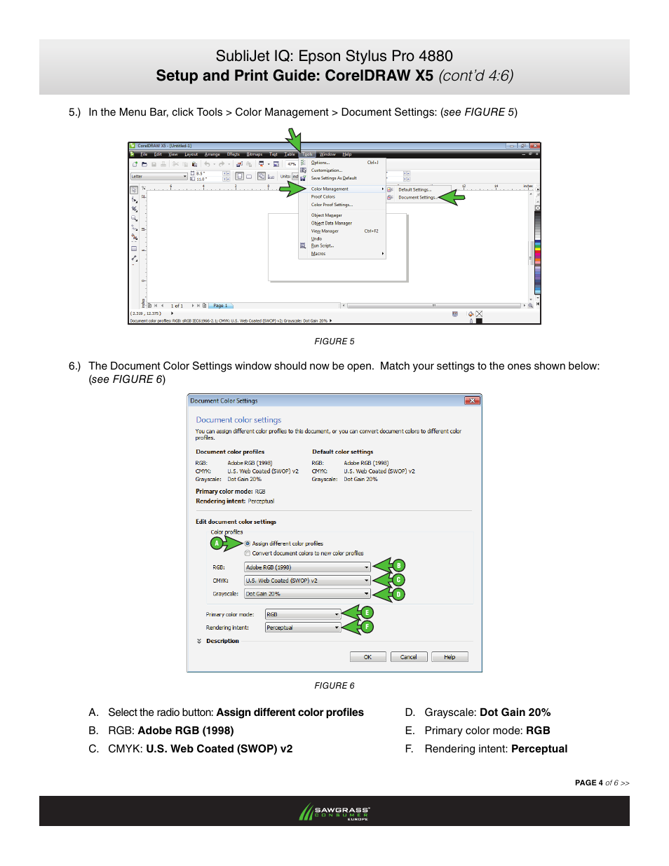 Xpres SubliJet IQ EPSON Stylus PRO 4880 (Windows Power Driver Setup): Print & Setup Guide CorelDRAW X5 User Manual | Page 4 / 6