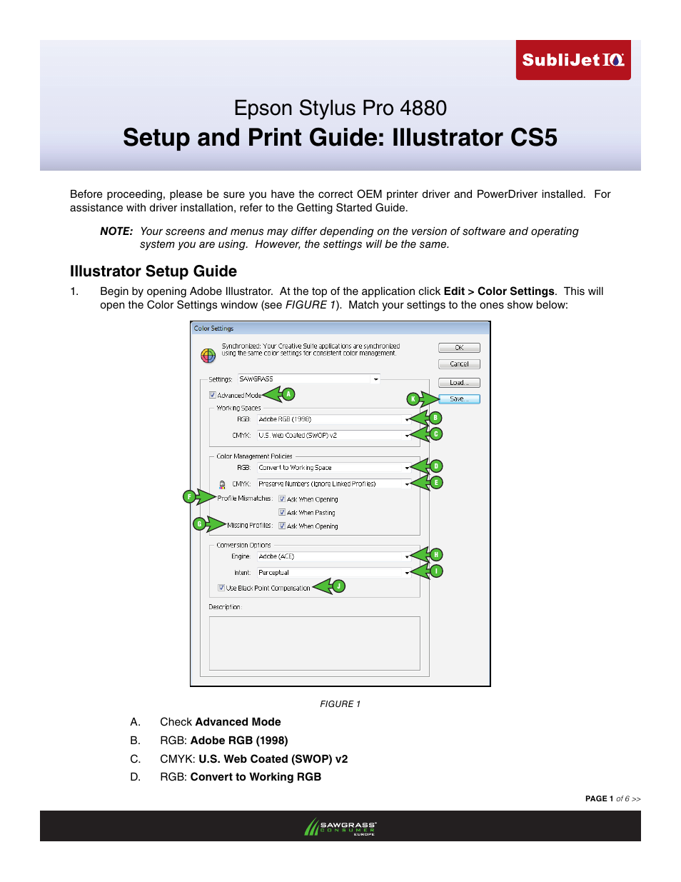 Xpres SubliJet IQ EPSON Stylus PRO 4880 (Windows Power Driver Setup): Print & Setup Guide Illustrator CS5 User Manual | 6 pages