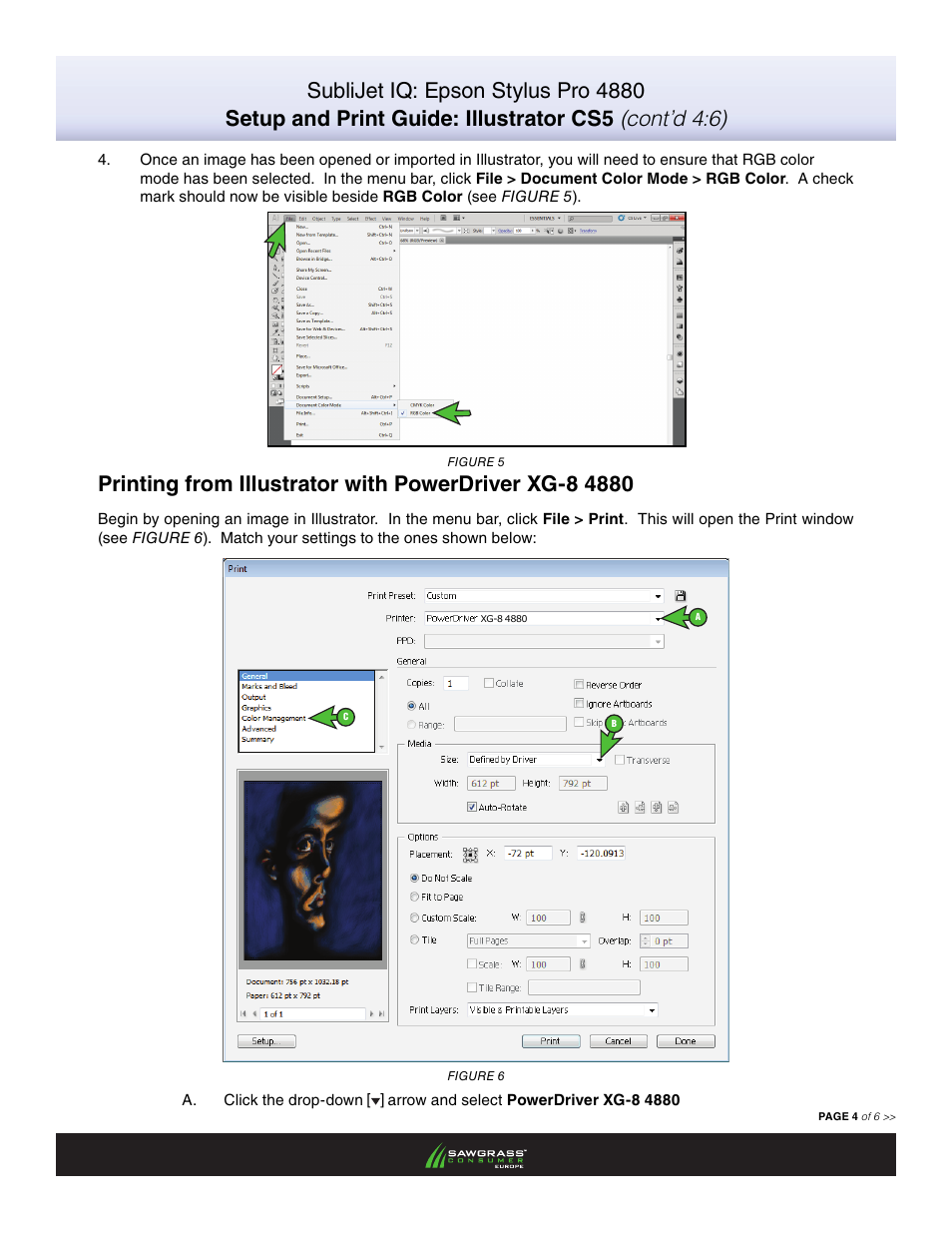 Xpres SubliJet IQ EPSON Stylus PRO 4880 (Windows Power Driver Setup): Print & Setup Guide Illustrator CS5 User Manual | Page 4 / 6