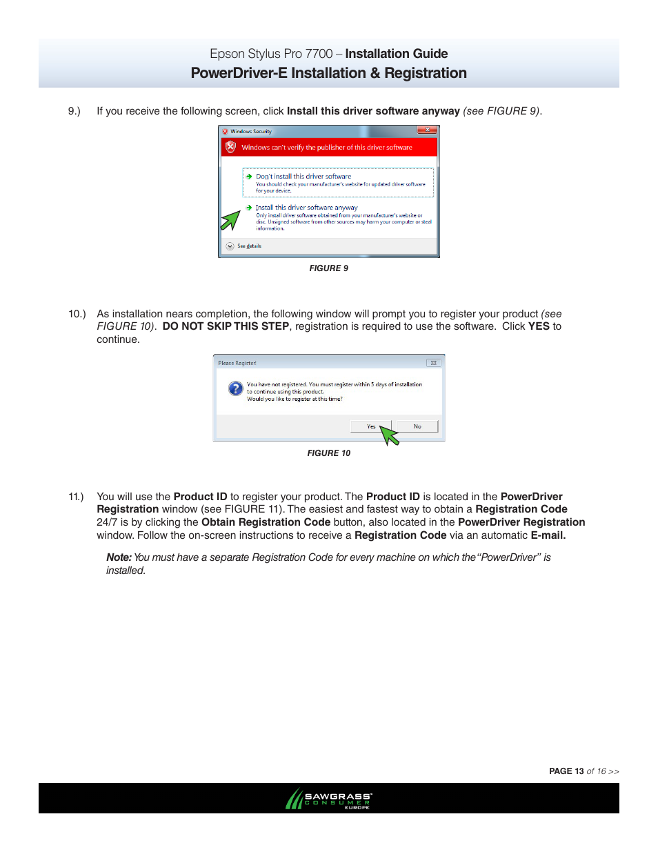 Powerdriver-e installation & registration | Xpres SubliJet E Epson Stylus Pro 7700 (Windows Power Driver Setup): Power Driver Installation Guide User Manual | Page 13 / 16
