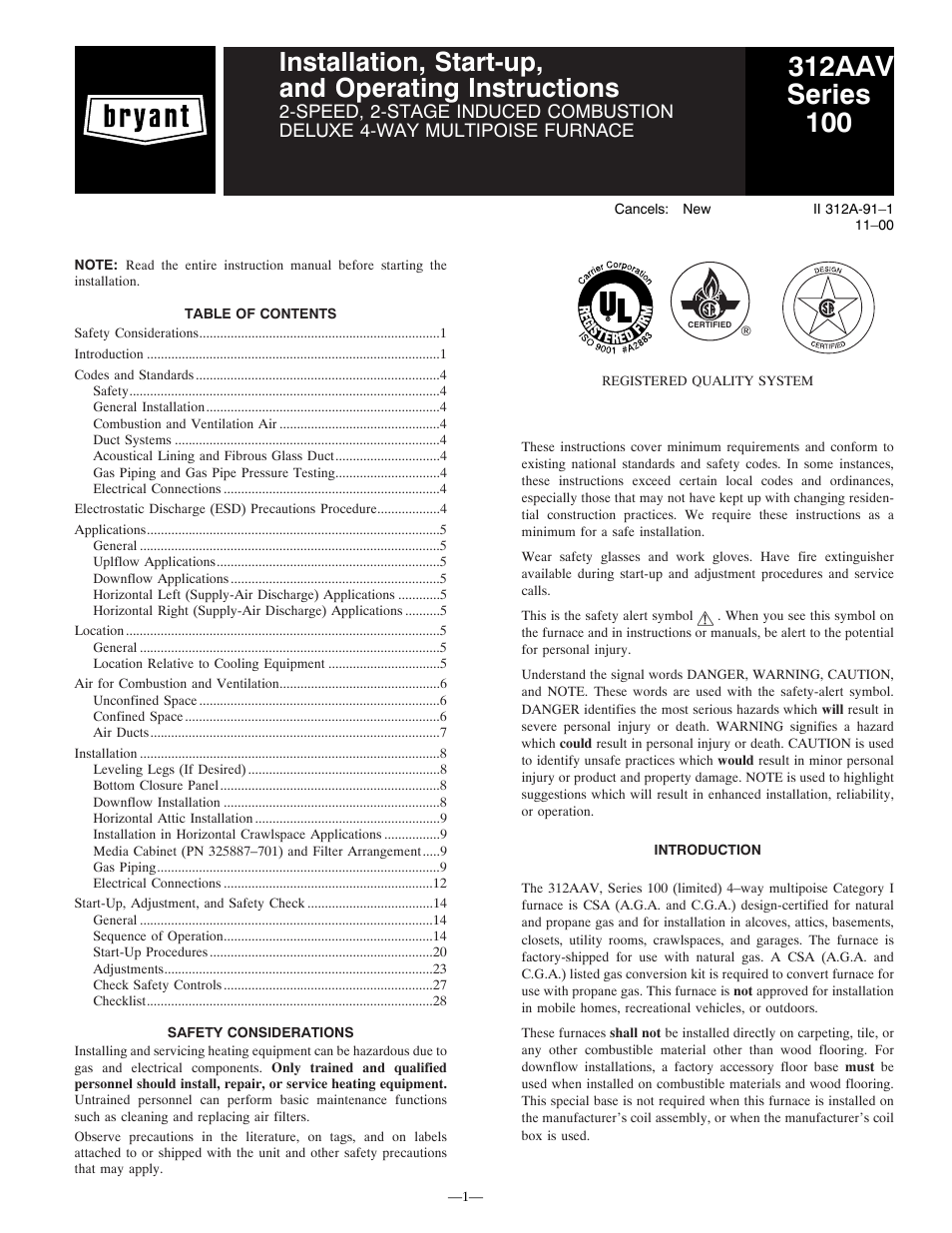 Bryant 312AAV User Manual | 30 pages