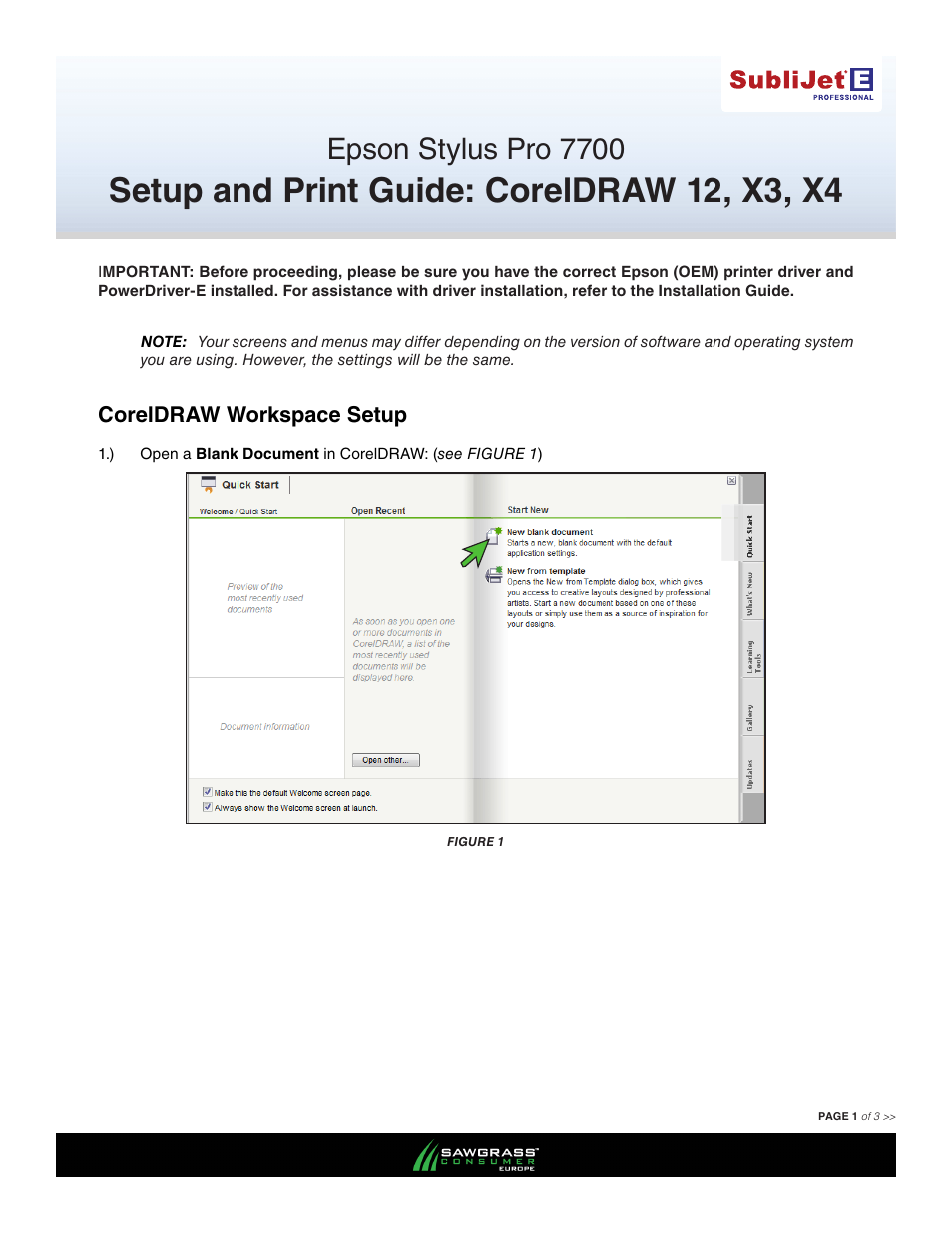 Xpres SubliJet E Epson Stylus Pro 7700 (Windows Power Driver Setup): Print & Setup Guide CorelDRAW 12 - X4 User Manual | 3 pages