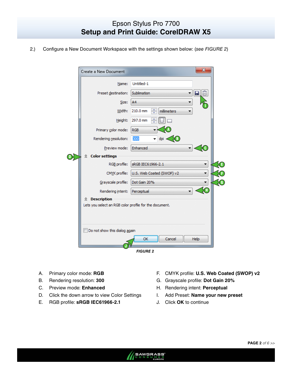 Setup and print guide: coreldraw x5, Epson stylus pro 7700 | Xpres SubliJet E Epson Stylus Pro 7700 (Windows Power Driver Setup): Print & Setup Guide CorelDRAW X5 User Manual | Page 2 / 6