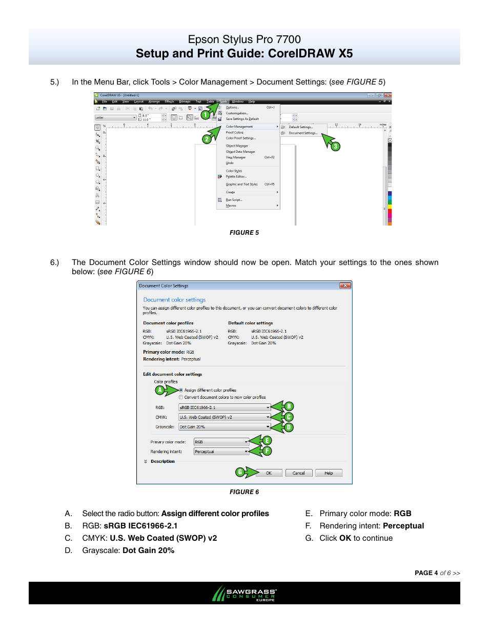 Setup and print guide: coreldraw x5, Epson stylus pro 7700 | Xpres SubliJet E Epson Stylus Pro 7700 (Windows Power Driver Setup): Print & Setup Guide CorelDRAW X5 User Manual | Page 4 / 6