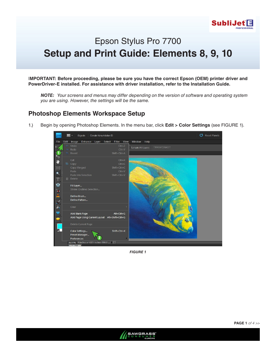 Xpres SubliJet E Epson Stylus Pro 7700 (Windows Power Driver Setup): Print & Setup Guide Photoshop Elements 8 - 10 User Manual | 4 pages