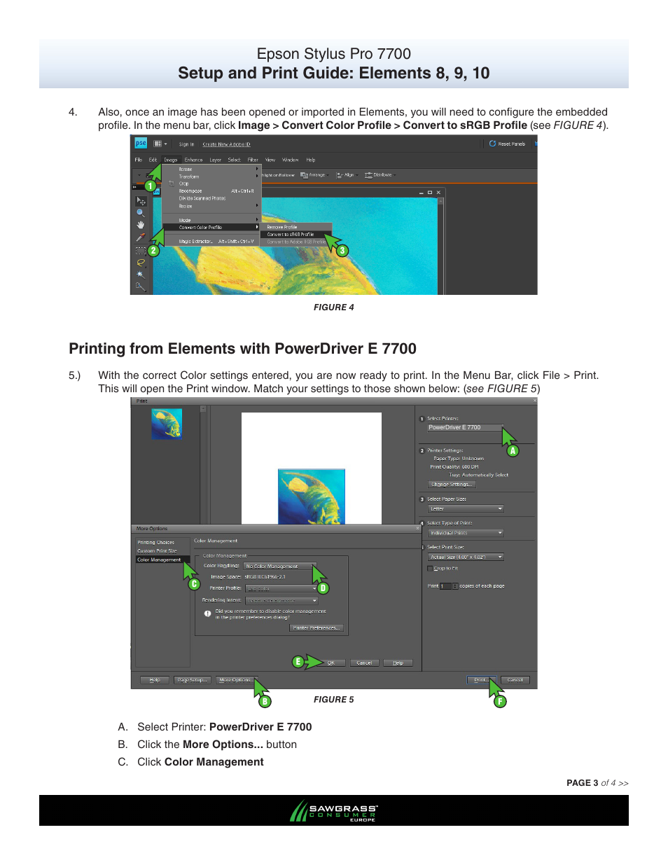 Setup and print guide: elements 8, 9, 10, Epson stylus pro 7700, Printing from elements with powerdriver e 7700 | Xpres SubliJet E Epson Stylus Pro 7700 (Windows Power Driver Setup): Print & Setup Guide Photoshop Elements 8 - 10 User Manual | Page 3 / 4