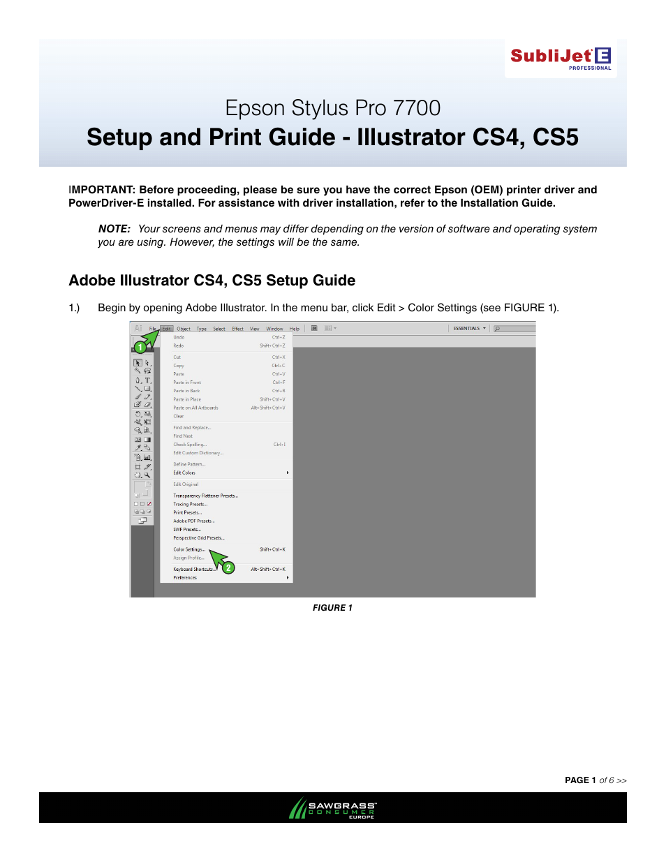 Xpres SubliJet E Epson Stylus Pro 7700 (Windows Power Driver Setup): Print & Setup Guide Illustrator CS4 - CS5 User Manual | 6 pages