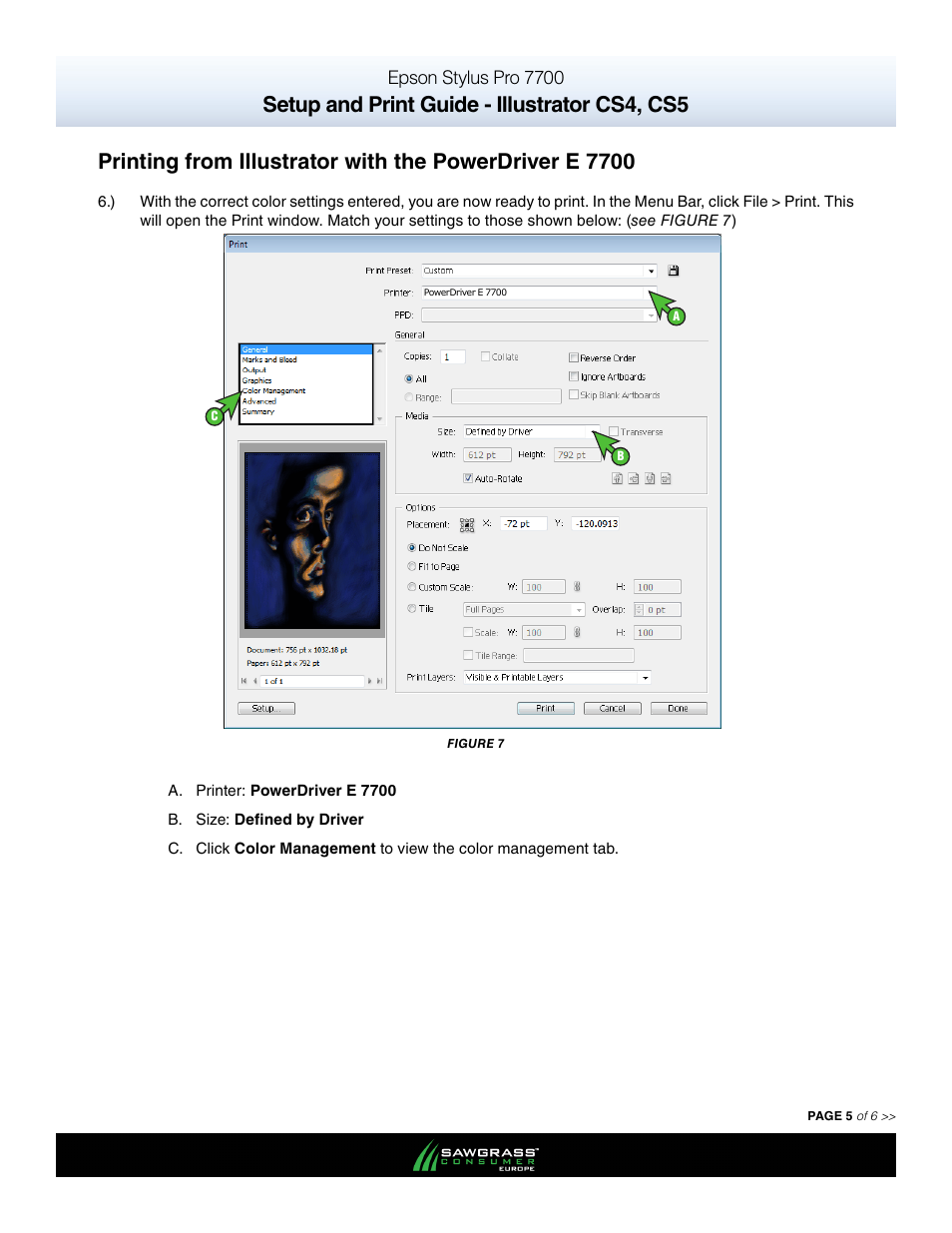Setup and print guide - illustrator cs4, cs5, Epson stylus pro 7700 | Xpres SubliJet E Epson Stylus Pro 7700 (Windows Power Driver Setup): Print & Setup Guide Illustrator CS4 - CS5 User Manual | Page 5 / 6