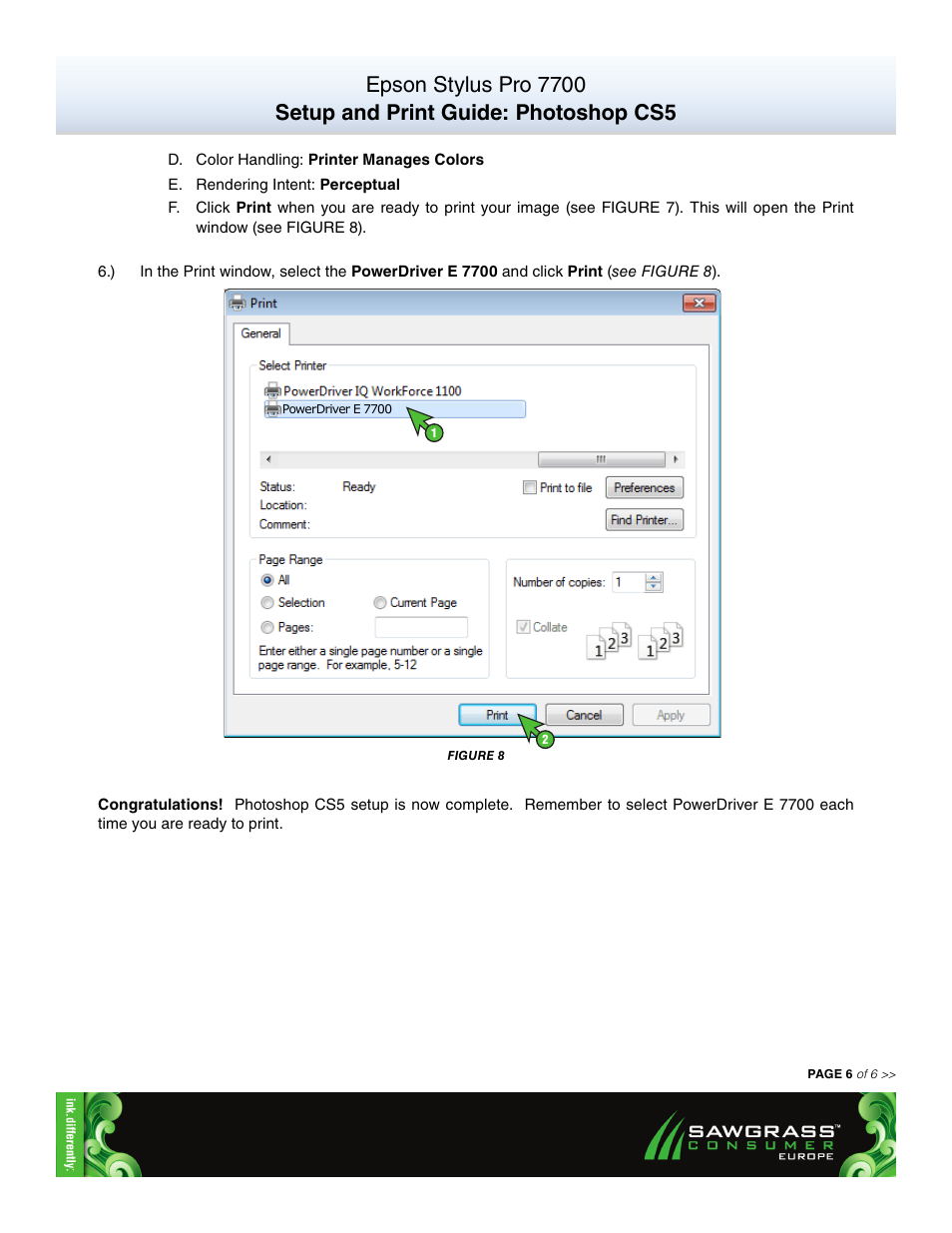Xpres SubliJet E Epson Stylus Pro 7700 (Windows Power Driver Setup): Print & Setup Guide Photoshop CS5 User Manual | Page 6 / 6