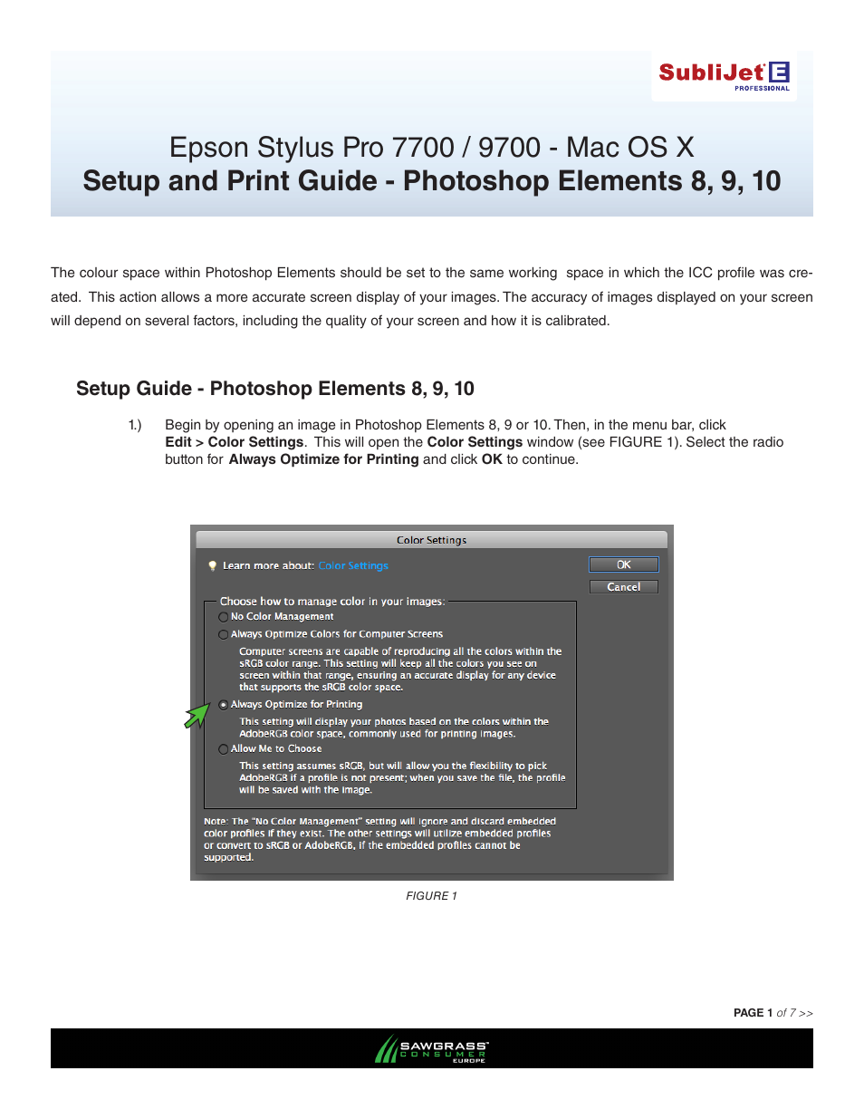 Xpres SubliJet E Epson Stylus Pro 7900 (Mac ICC Profile Setup): Print & Setup Guide Photoshop Elements 8 - 10 User Manual | 7 pages