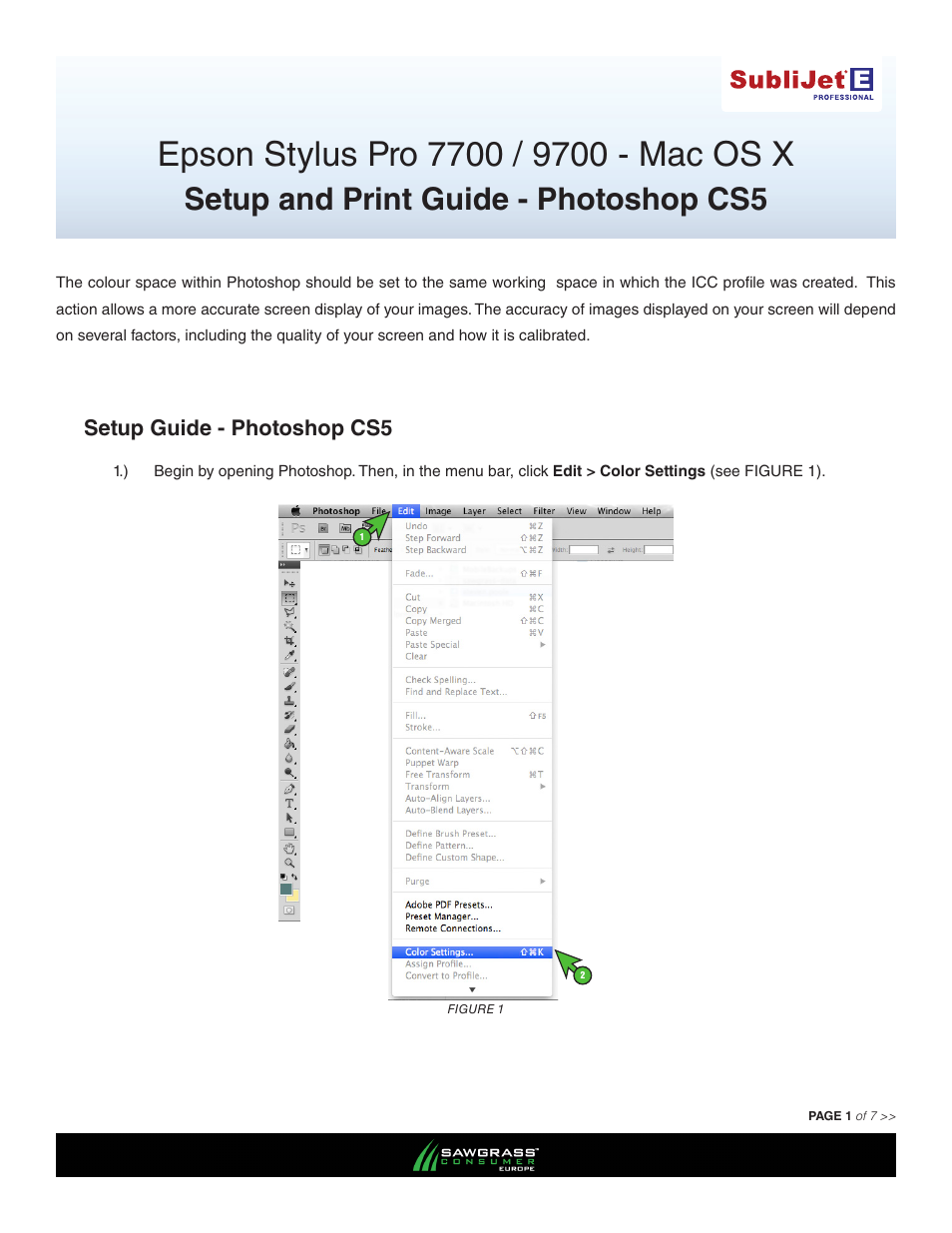 Xpres SubliJet E Epson Stylus Pro 7900 (Mac ICC Profile Setup): Print & Setup Guide Photoshop CS5 User Manual | 7 pages