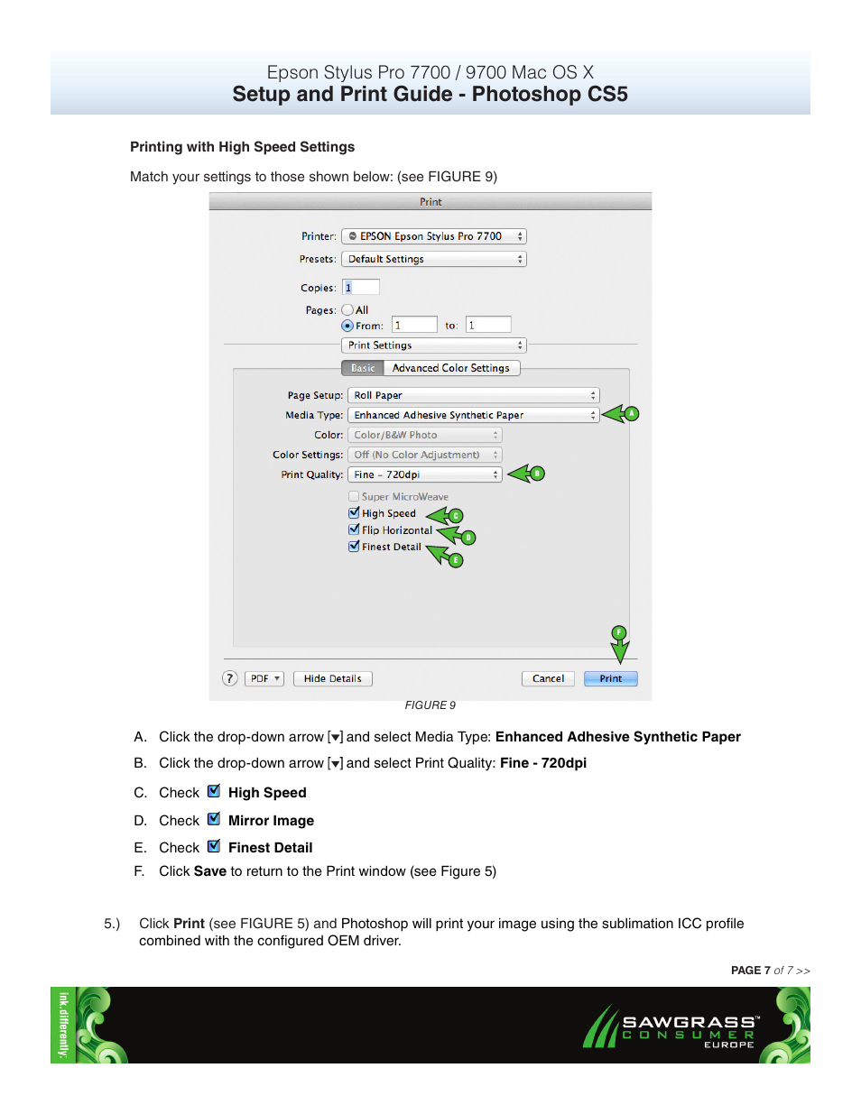 Setup and print guide - photoshop cs5 | Xpres SubliJet E Epson Stylus Pro 7900 (Mac ICC Profile Setup): Print & Setup Guide Photoshop CS5 User Manual | Page 7 / 7