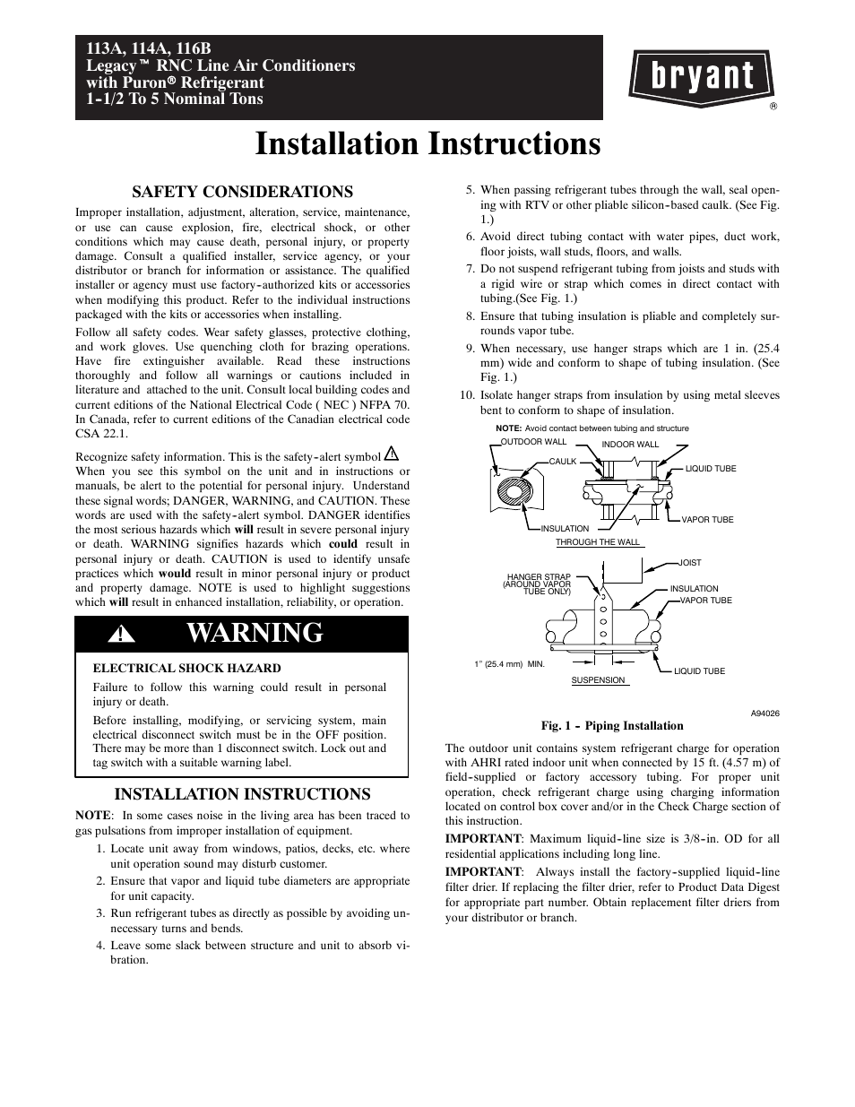 Bryant Legacy Air Conditoner H3A User Manual | 6 pages