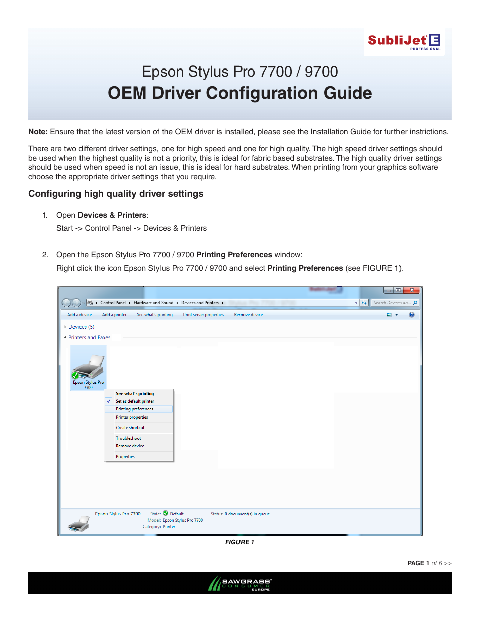 Xpres SubliJet E Epson Stylus Pro 7900 (Windows ICC Profile Setup): Driver Configuration Guide User Manual | 6 pages