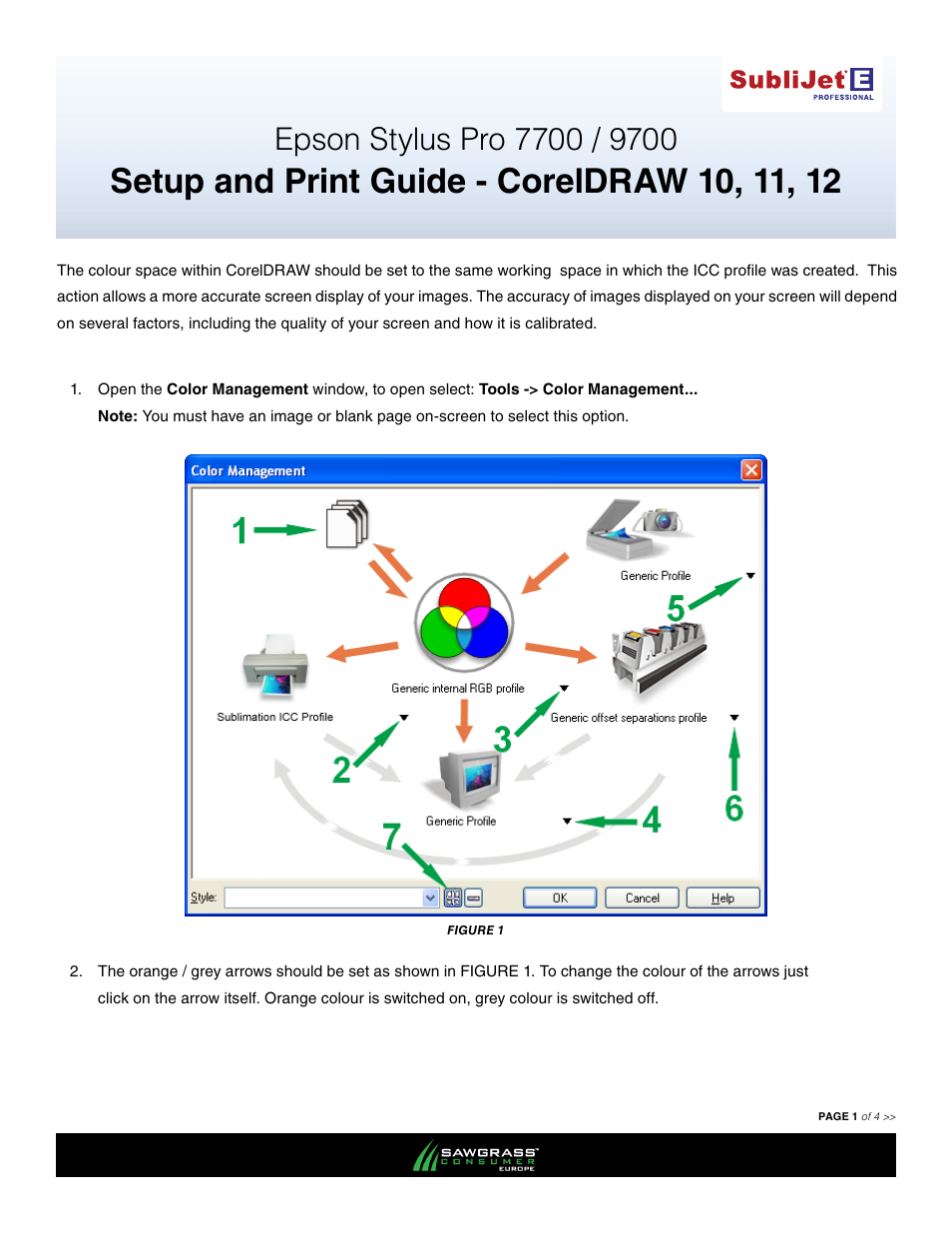 Xpres SubliJet E Epson Stylus Pro 7900 (Windows ICC Profile Setup): Print & Setup Guide CorelDRAW 10 - 12 User Manual | 4 pages