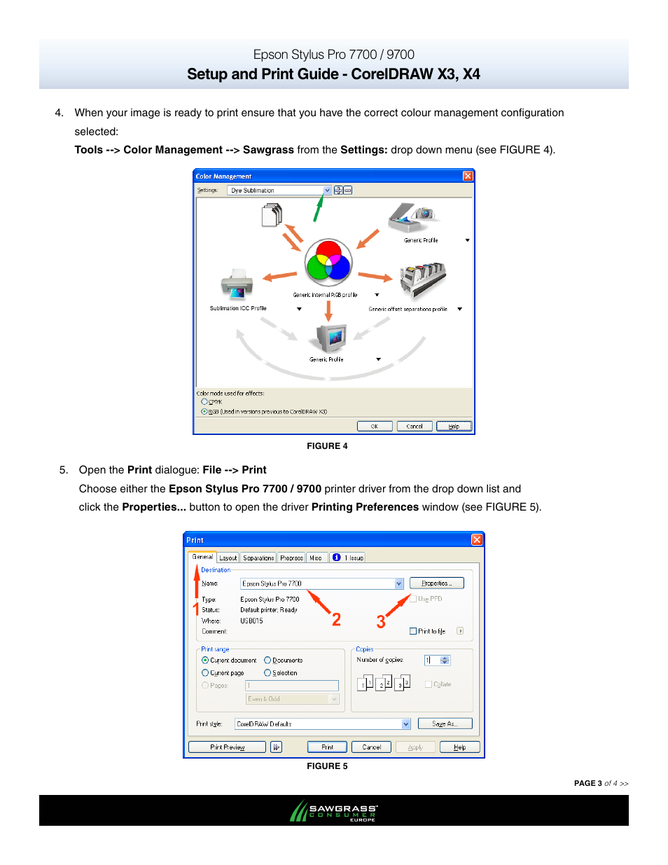 Setup and print guide - coreldraw x3, x4 | Xpres SubliJet E Epson Stylus Pro 7900 (Windows ICC Profile Setup): Print & Setup Guide CorelDRAW X3 - X4 User Manual | Page 3 / 4