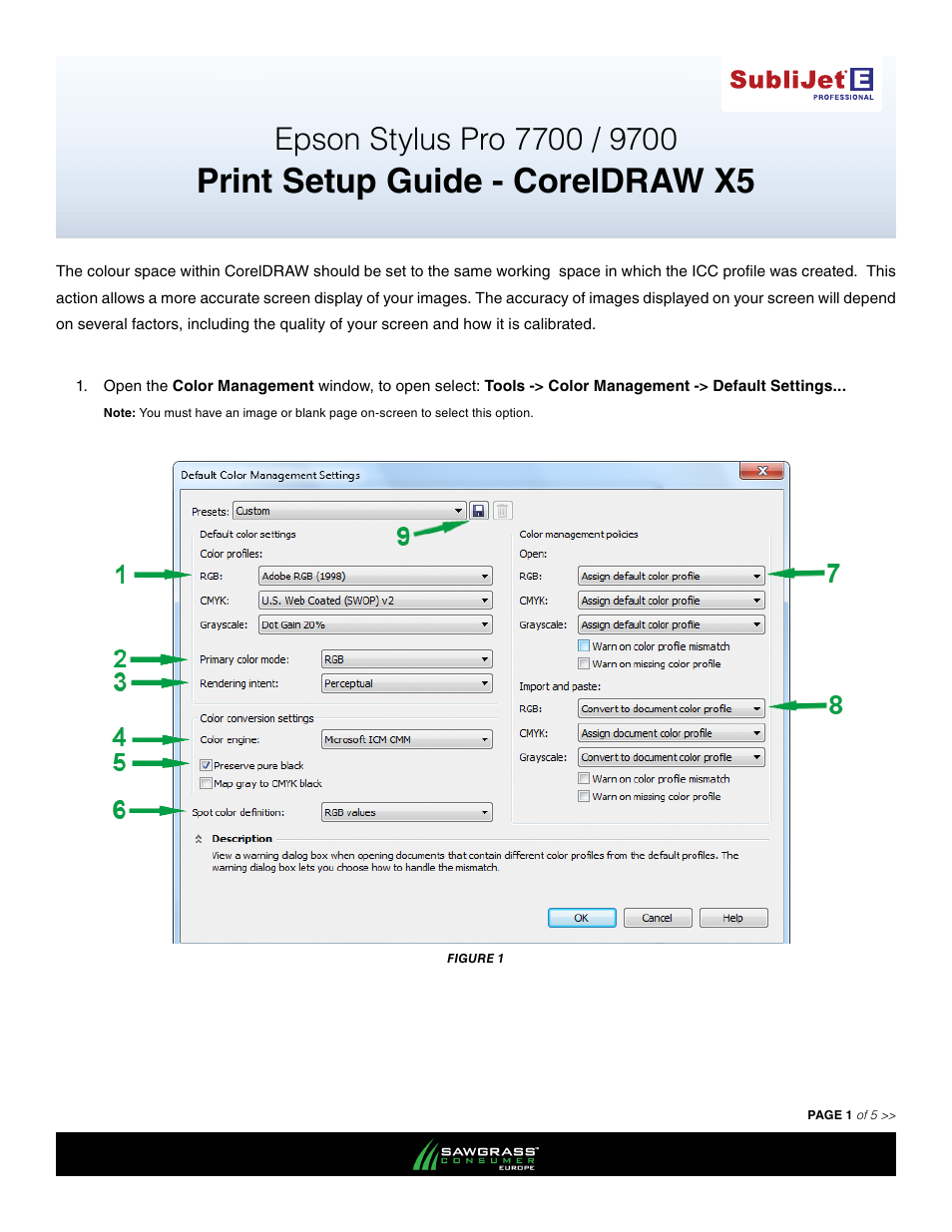 Xpres SubliJet E Epson Stylus Pro 7900 (Windows ICC Profile Setup): Print & Setup Guide CorelDRAW X5 User Manual | 5 pages