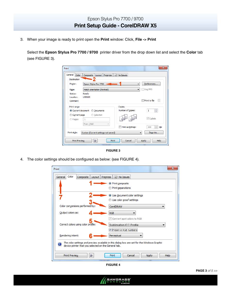 Print setup guide - coreldraw x5 | Xpres SubliJet E Epson Stylus Pro 7900 (Windows ICC Profile Setup): Print & Setup Guide CorelDRAW X5 User Manual | Page 3 / 5