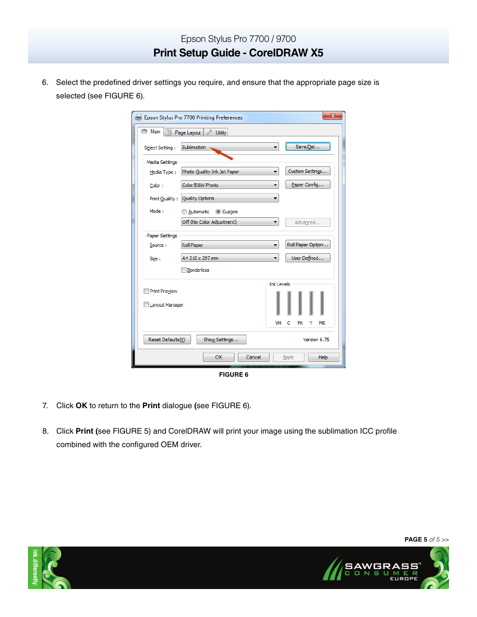 Print setup guide - coreldraw x5 | Xpres SubliJet E Epson Stylus Pro 7900 (Windows ICC Profile Setup): Print & Setup Guide CorelDRAW X5 User Manual | Page 5 / 5