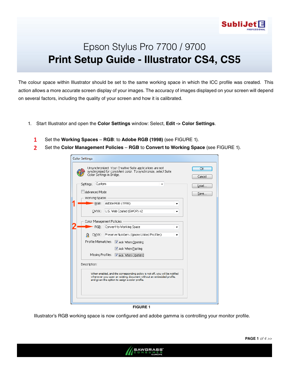 Xpres SubliJet E Epson Stylus Pro 7900 (Windows ICC Profile Setup): Print & Setup Guide Illustrator CS4 - CS5 User Manual | 4 pages