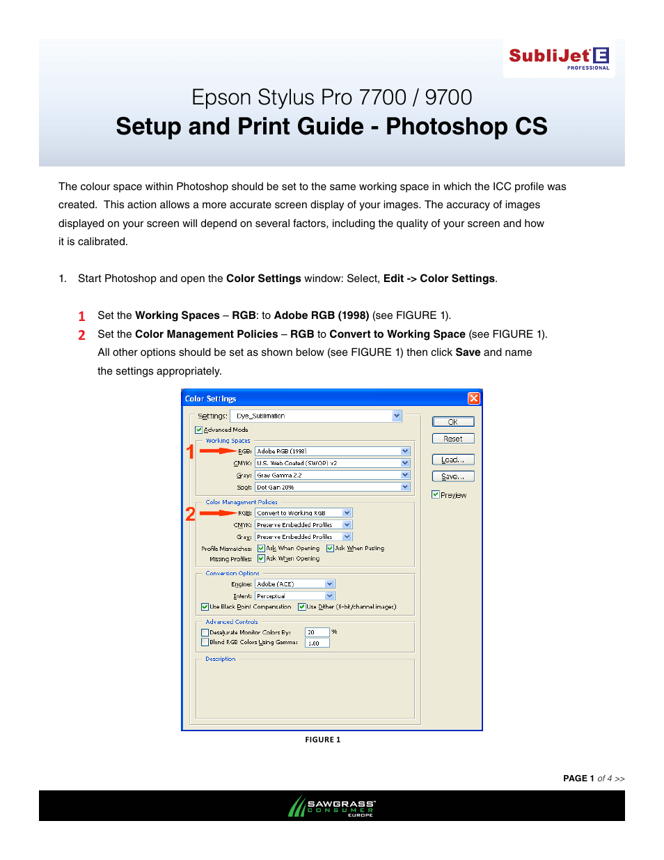 Xpres SubliJet E Epson Stylus Pro 7900 (Windows ICC Profile Setup): Print & Setup Guide Photoshop CS User Manual | 4 pages