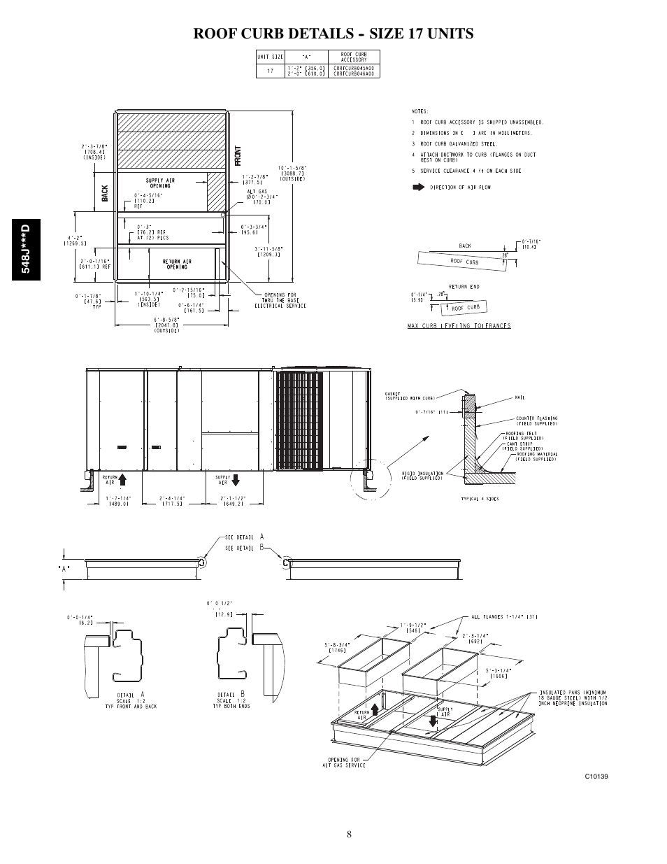 Roof curb details -- size 17 units | Bryant 548J***D User Manual | Page 8 / 10