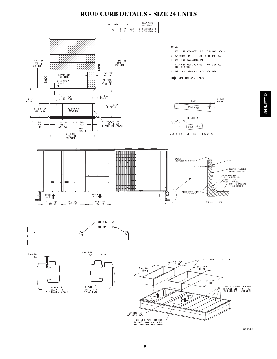 Roof curb details -- size 24 units | Bryant 548J***D User Manual | Page 9 / 10