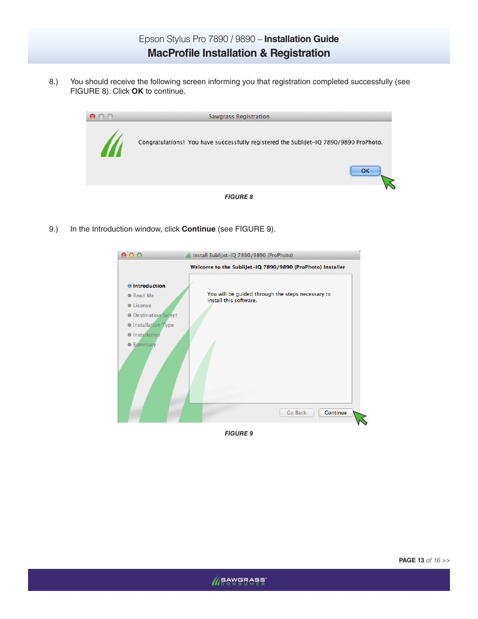 Macprofile installation & registration | Xpres SubliJet IQ Epson Stylus Pro 9890 - IQ Pro Photo (Mac ICC Profile Setup): Printer/Profile Installation Guide User Manual | Page 13 / 16