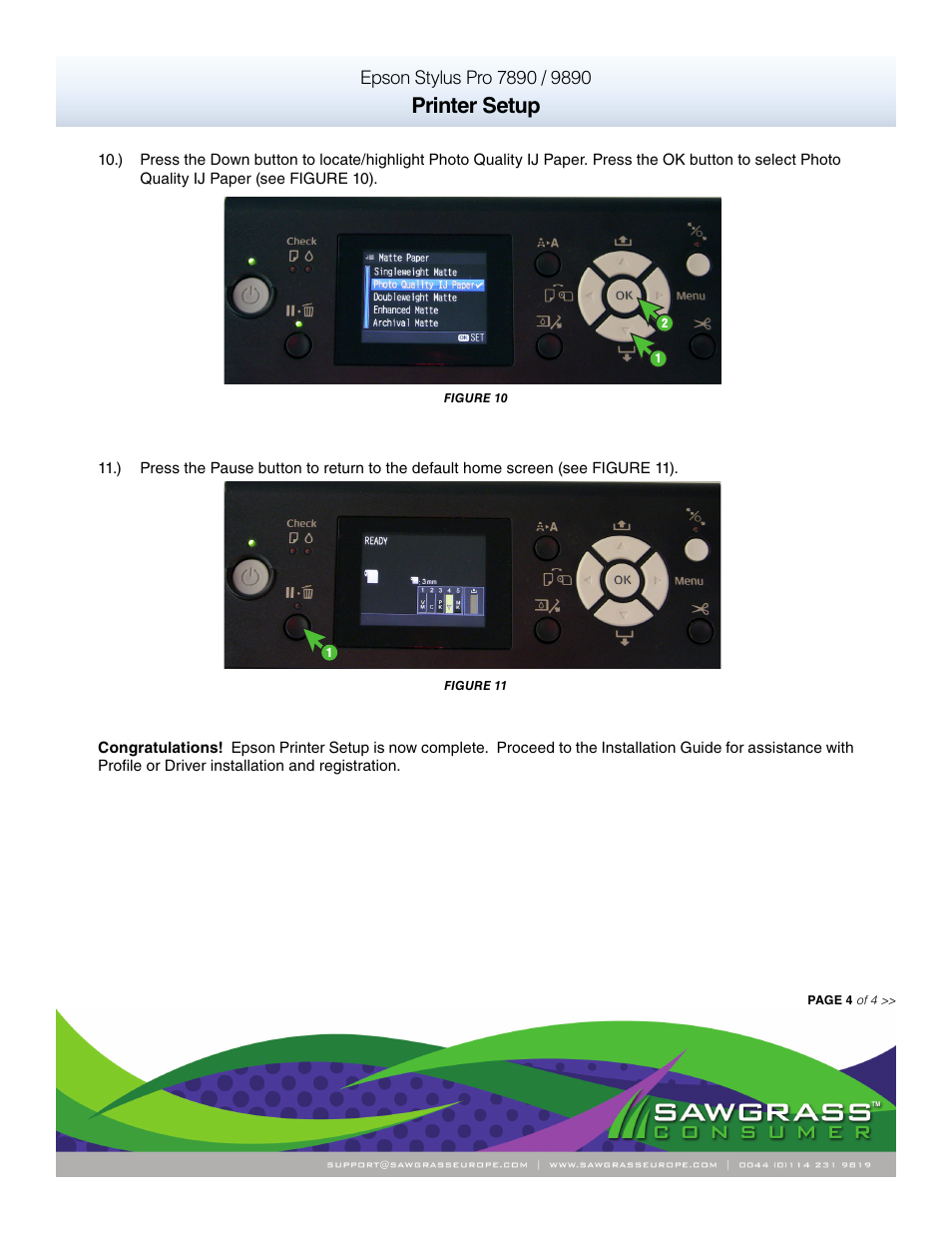 Printer setup | Xpres SubliJet IQ Epson Stylus Pro 9890 - IQ Pro Photo (Windows ICC Profile Setup): Printer Setup User Manual | Page 4 / 4