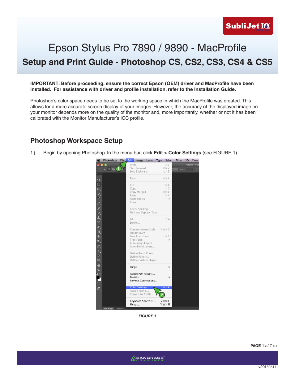 Xpres SubliJet IQ Epson Stylus Pro 9890 - IQ Pro Photo (Mac ICC Profile Setup): Print & Setup Guide Photoshop CS6 User Manual | 7 pages