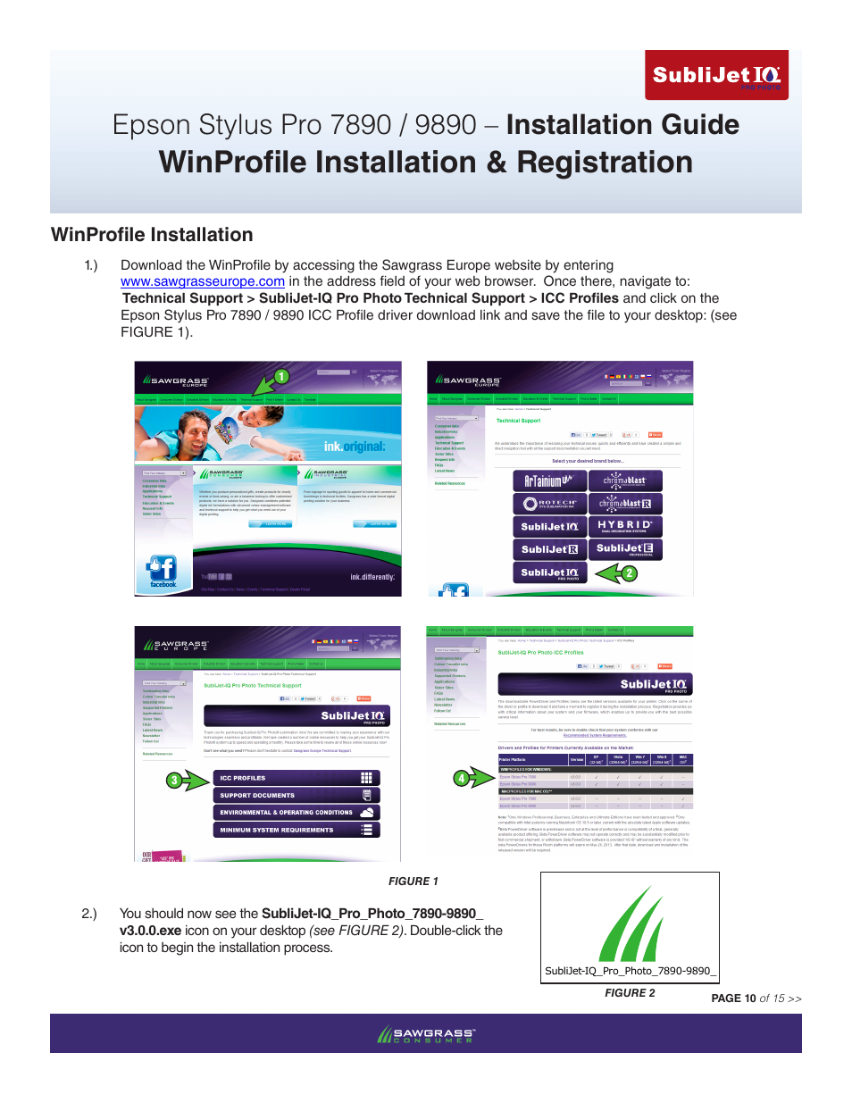 Winprofile installation & registration, Winprofile installation | Xpres SubliJet IQ Epson Stylus Pro 9890 - IQ Pro Photo (Windows ICC Profile Setup): Printer/Profile Installation Guide User Manual | Page 10 / 15