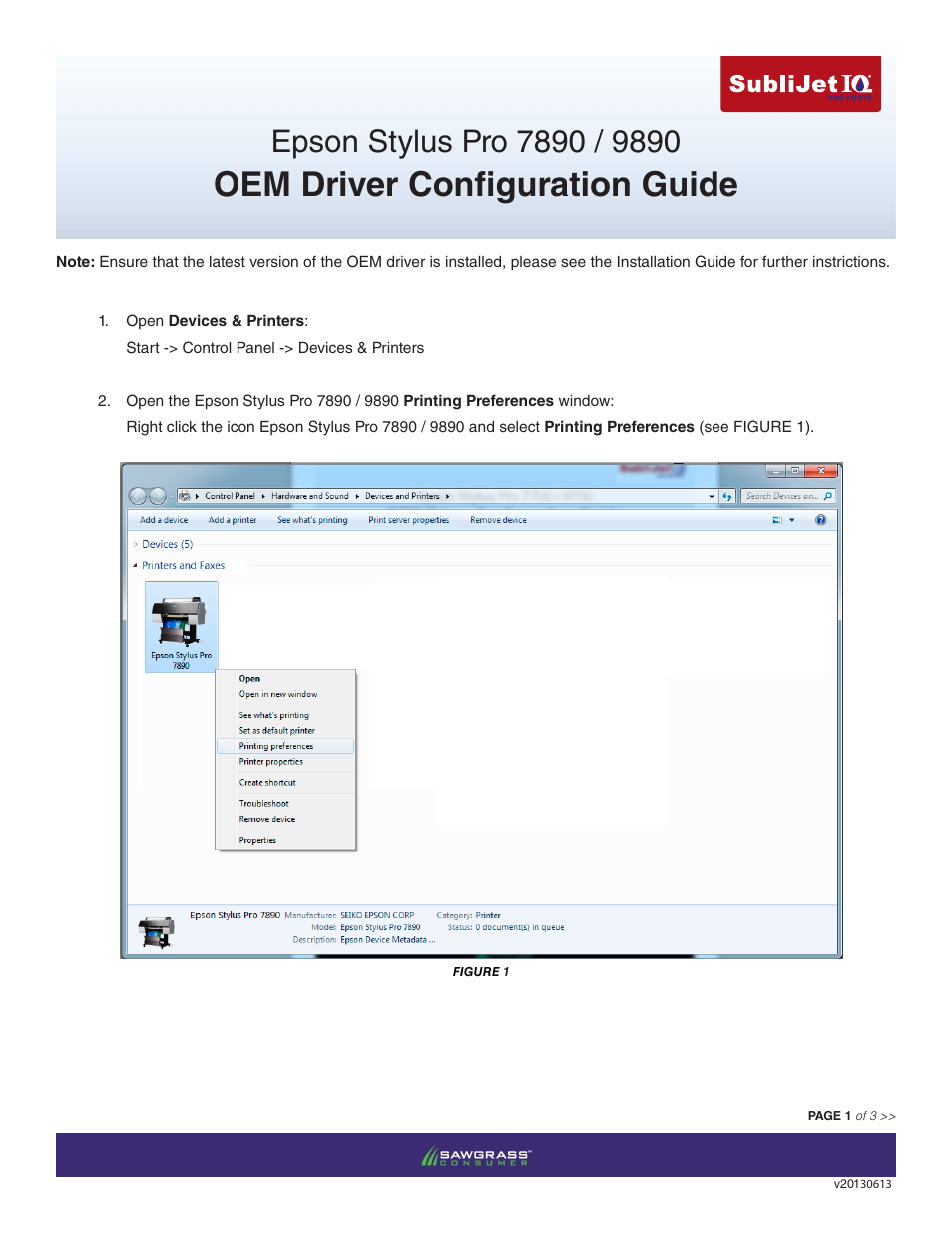 Xpres SubliJet IQ Epson Stylus Pro 9890 - IQ Pro Photo (Windows ICC Profile Setup): Driver Configuration Guide User Manual | 3 pages