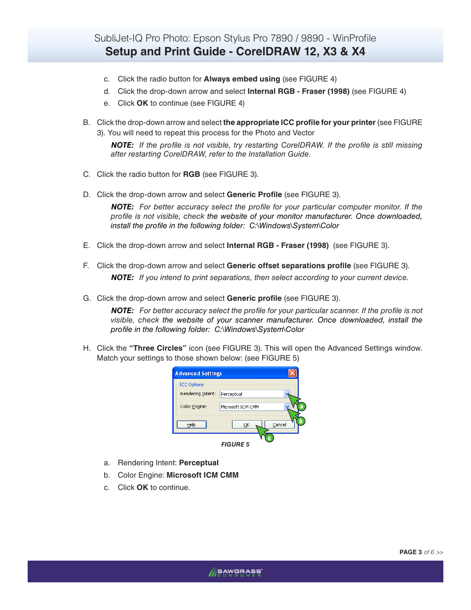 Setup and print guide - coreldraw 12, x3 & x4 | Xpres SubliJet IQ Epson Stylus Pro 9890 - IQ Pro Photo (Windows ICC Profile Setup): Print & Setup Guide CorelDRAW 12 - X4 User Manual | Page 3 / 6