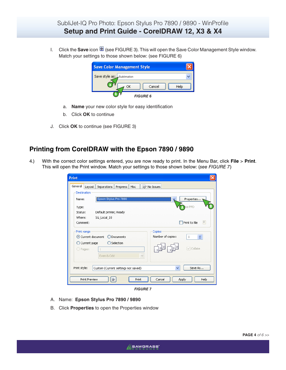 Setup and print guide - coreldraw 12, x3 & x4 | Xpres SubliJet IQ Epson Stylus Pro 9890 - IQ Pro Photo (Windows ICC Profile Setup): Print & Setup Guide CorelDRAW 12 - X4 User Manual | Page 4 / 6